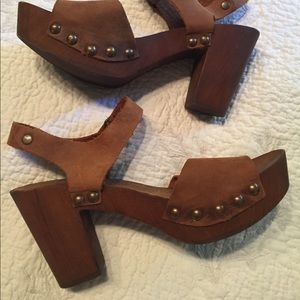 Rarely worn Italian Leather Wooden Platform Heels